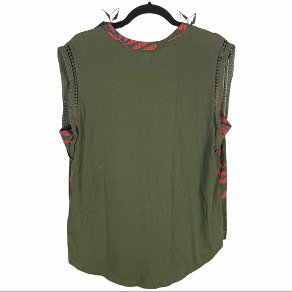 A New Day Women's Boho Green & Pink Print Sleeveless Details Top size L - Picture 7 of 11
